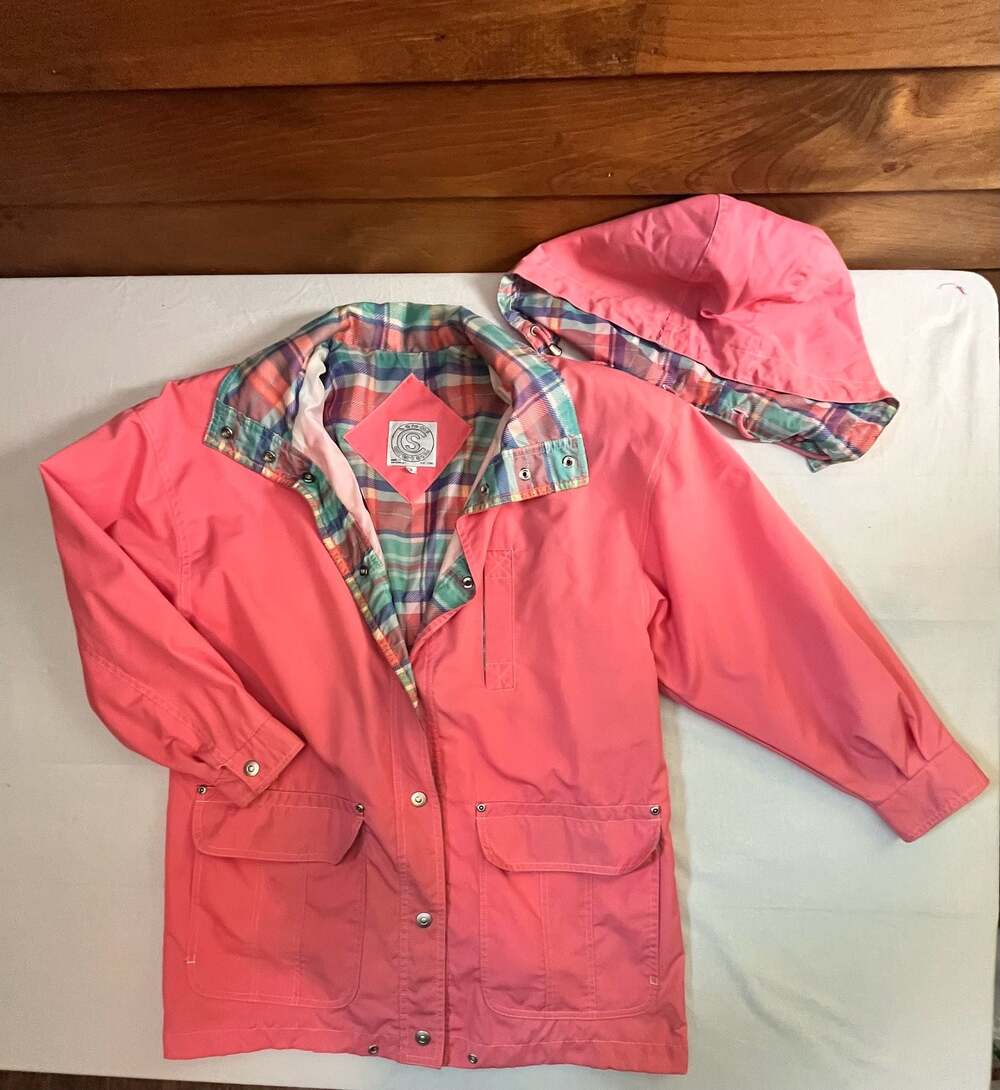 Vintage 80s Current Scene Pink Plaid Hooded Windbreaker Jacket Size S